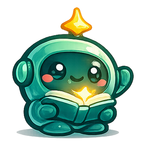 Pradhya's learning companion — a friendly robot reading a glowing book